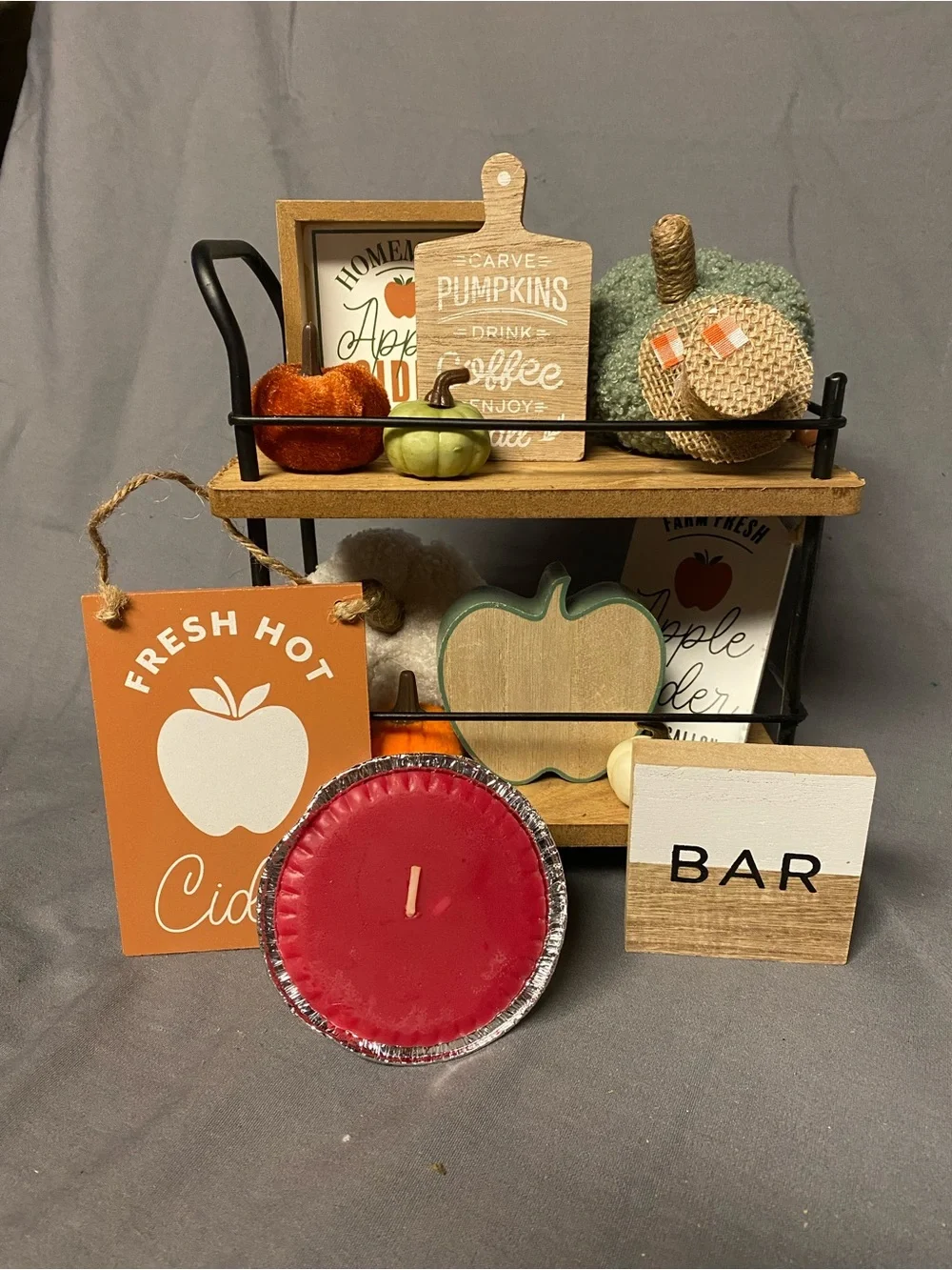 Mini bar cart tiered tray with charming fall decor